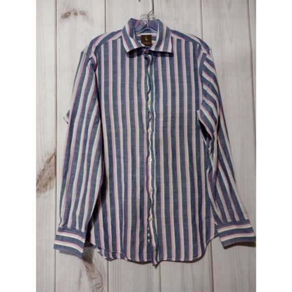 TailorByrd Shirt Men's Large Blue Pink Button Front - Picture 1 of 9